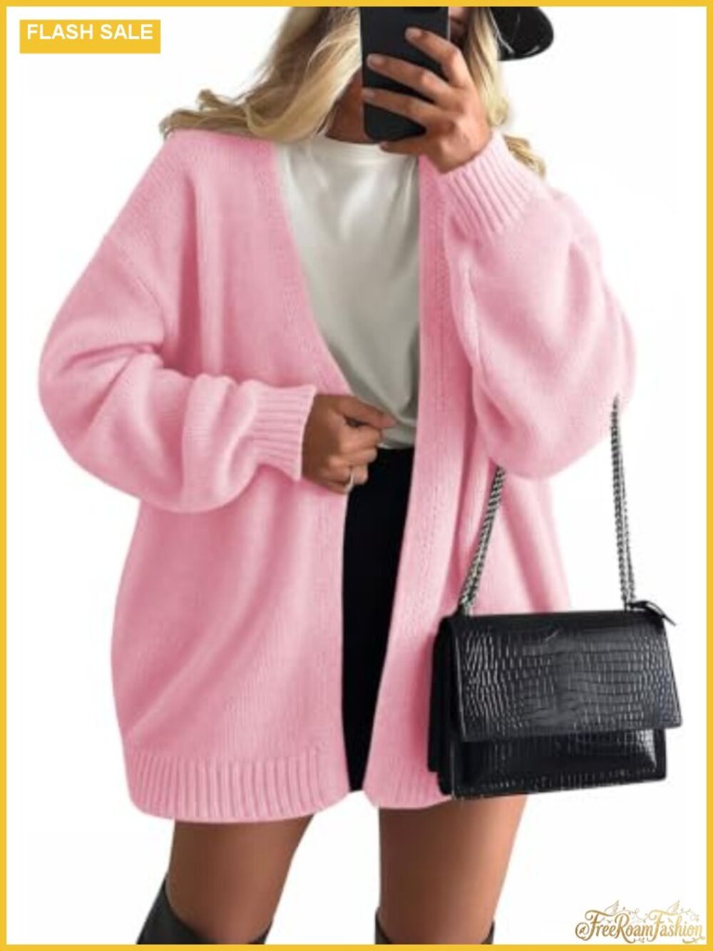 Oversized Open Front Cardigan with Pockets Cable Knit 100% Acrylic